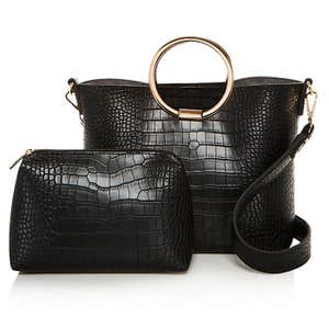 Street Level Ring Croc-Embossed Satchel and Pouch