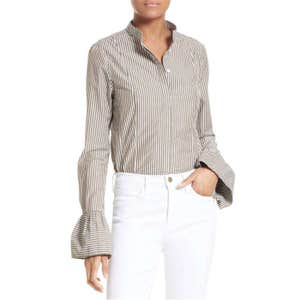 Frame Bell Sleeve Poplin Top: Was $255, Now $102