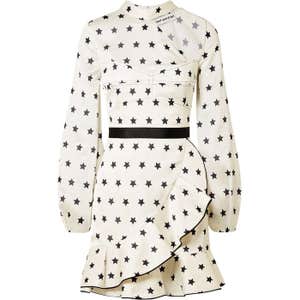 Self Portrait Cutout Ruffled Printed Satin Mini Dress