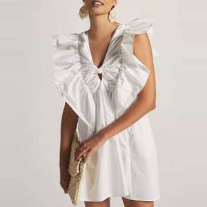 Blue Tassel Ruffled Waistless Mini Dress