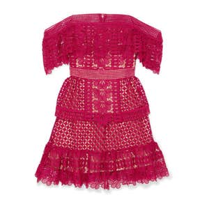 Self Portrait Off-The-Shoulder Guipure Lace Mini Dress