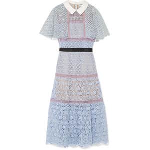Self Portrait Cape-Effect Guipure Lace Midi Dress