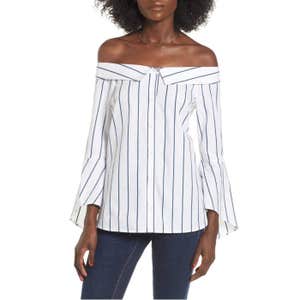 Leith Portrait Collar Stripe Blouse: Sale $38.90, After Sale $59