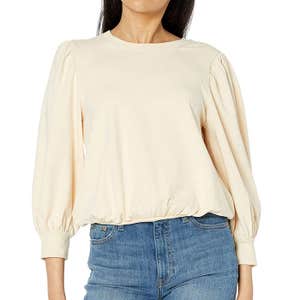 The Drop Leona Short Puff Sleeve Crew Neck French Terry Sweatshirt