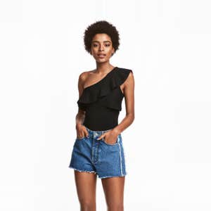 H&M Frayed-hem Denim Shorts