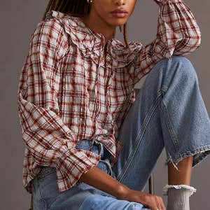 Maeve Ruffled Plaid Buttondown