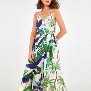 FARM Rio Mixed Palm Wrap Dress