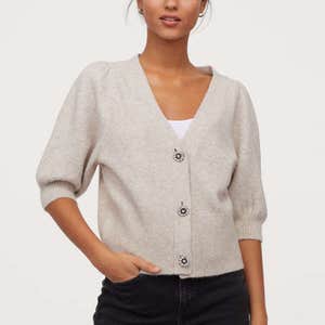 H&M Puff-Sleeved V-Neck Cardigan